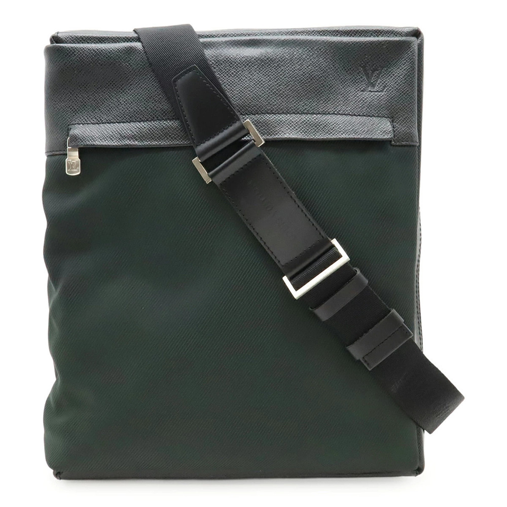 LOUIS VUITTON Taiga Beluga Crossbody Bag L shaped Zipper Canvas Leather Ardoise